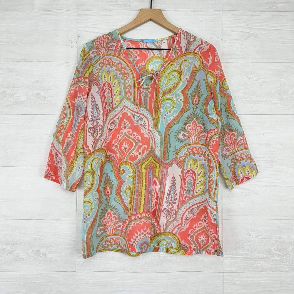J. McLaughlin Swim Cover Up Tunic Top Size M Colorful Paisley Beach Resortwear